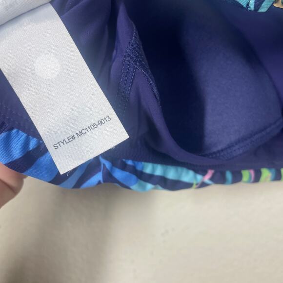 ModCloth XL Tie Shoulder Bikini Top Swimwear Black Blue Tropical Palm Leaf - Picture 7 of 9